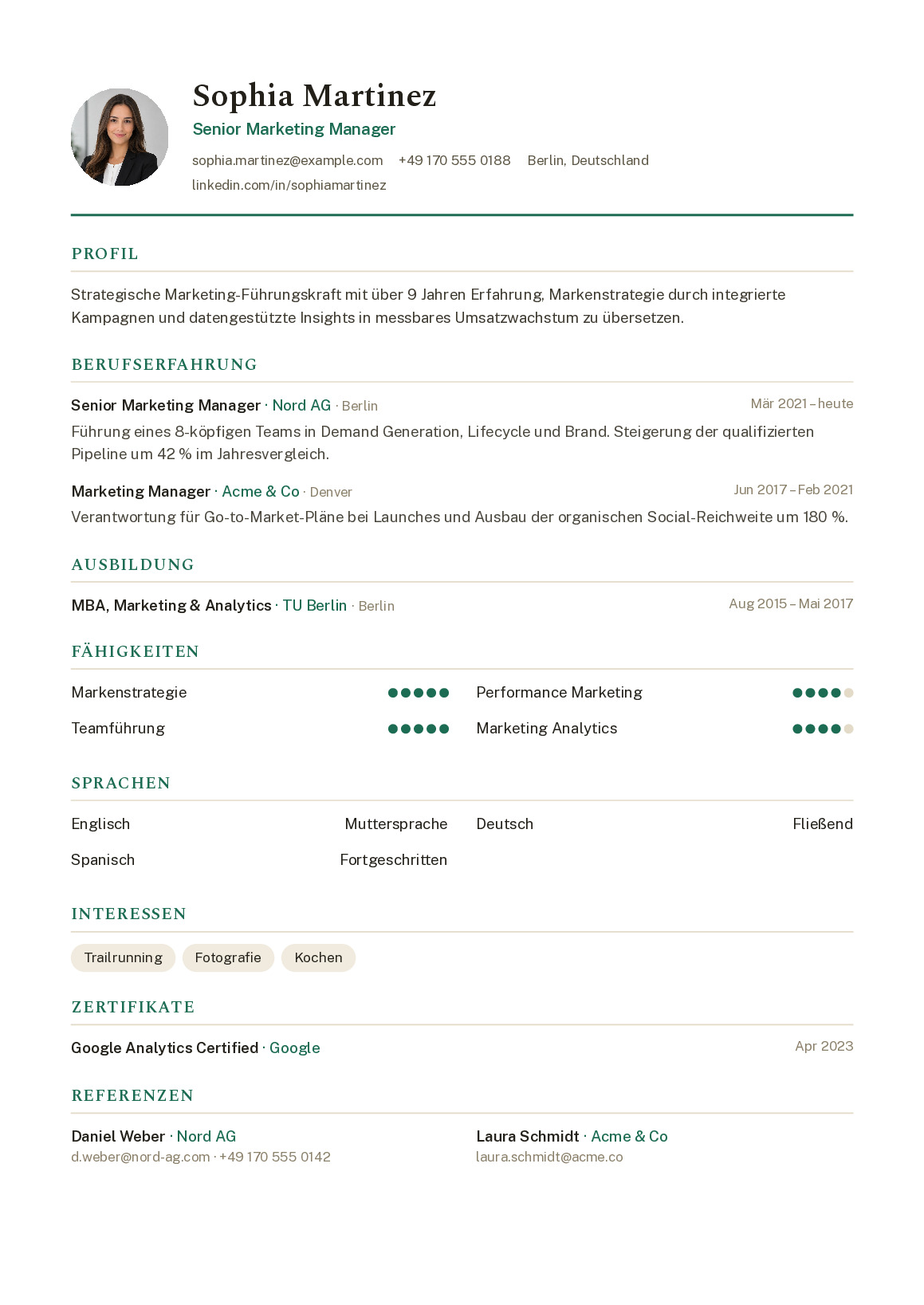 Example of a CV created with MakeCVForFree
