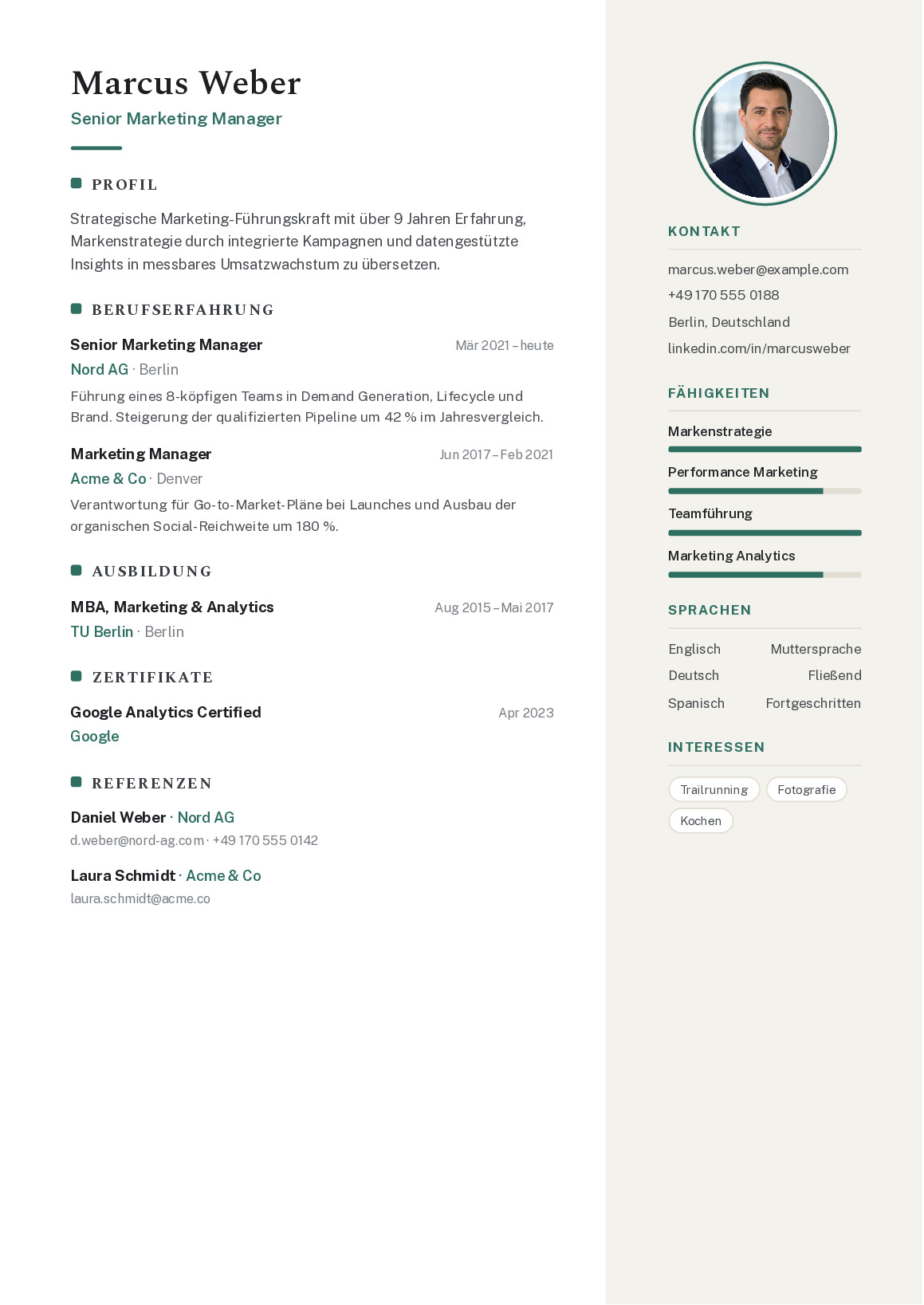 CV template Stuttgart: Fine rules and understated accents – keeps the attention on the text.